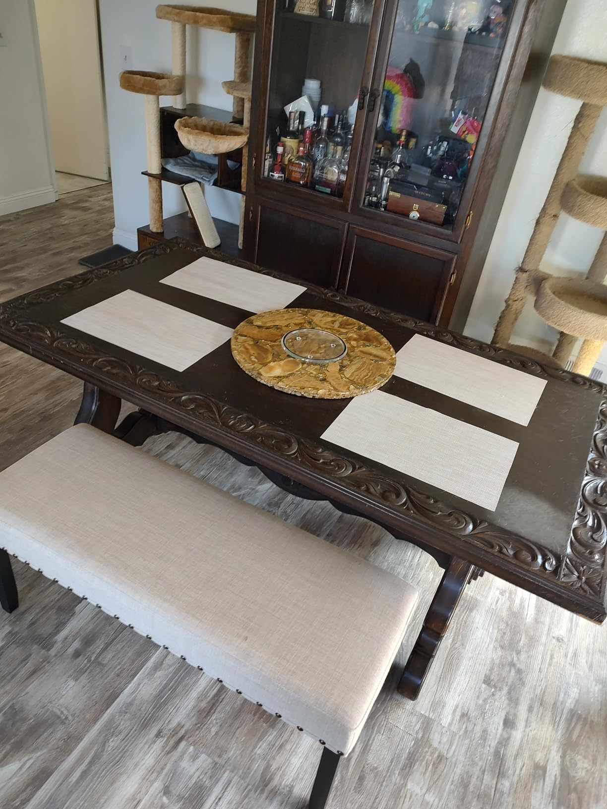 Roundhill Furniture Biony Fabric Dining Bench with Nailhead Trim, Tan customer photo 2