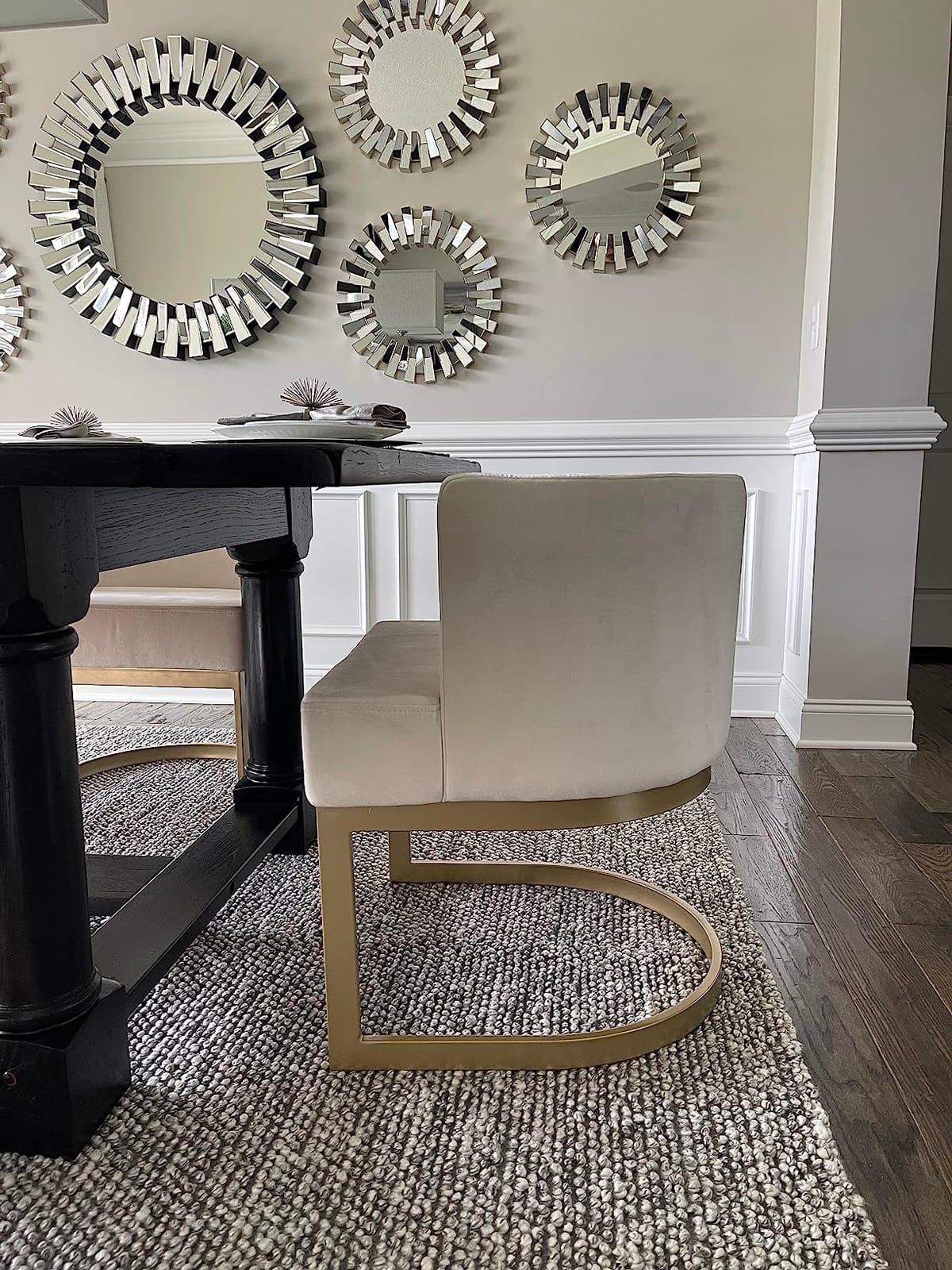 Meridian Furniture Gianna Collection Modern Velvet Upholstered Dining Chair with Polished Gold Metal Frame, Black, Set of 2 customer photo 1