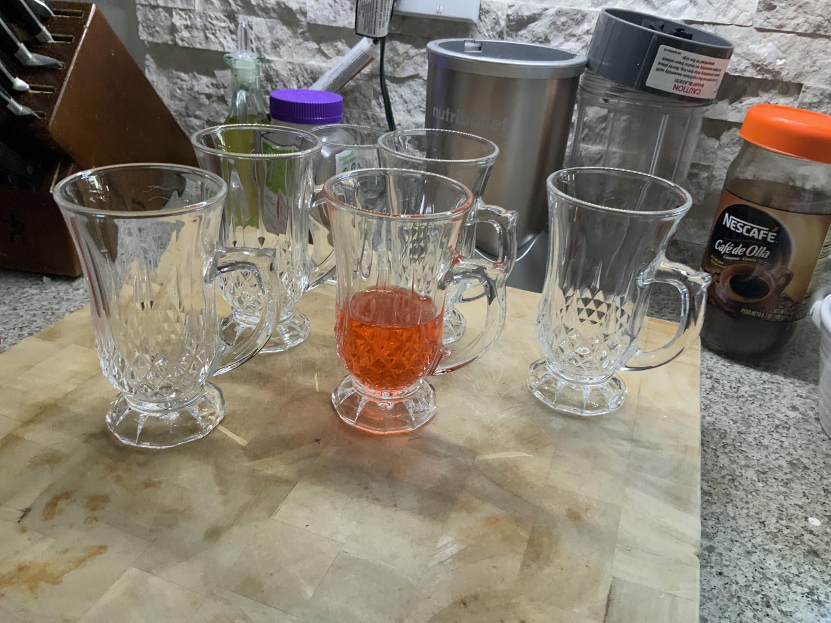 Red Co. 6-Pack Classic Clear Cut Glass 4.5 Oz Footed Turkish Tea Cups with Handles, Etched Design customer photo 2