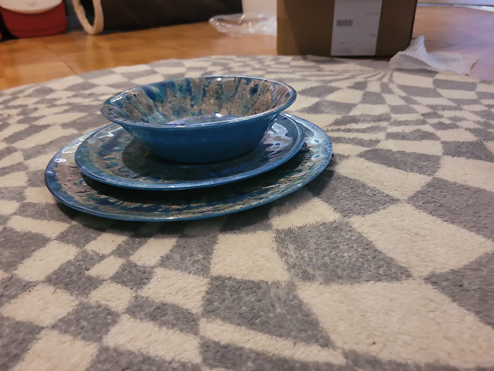 Radiance Teal 12pc Melamine Dinnerware Set - Service for 4 Plates and Bowls Set, Outdoor Dinnerware, Coastal Dishes, Unbreakable, Dishwasher Safe, Heavyweight Melamine, Rustic Look customer photo 1