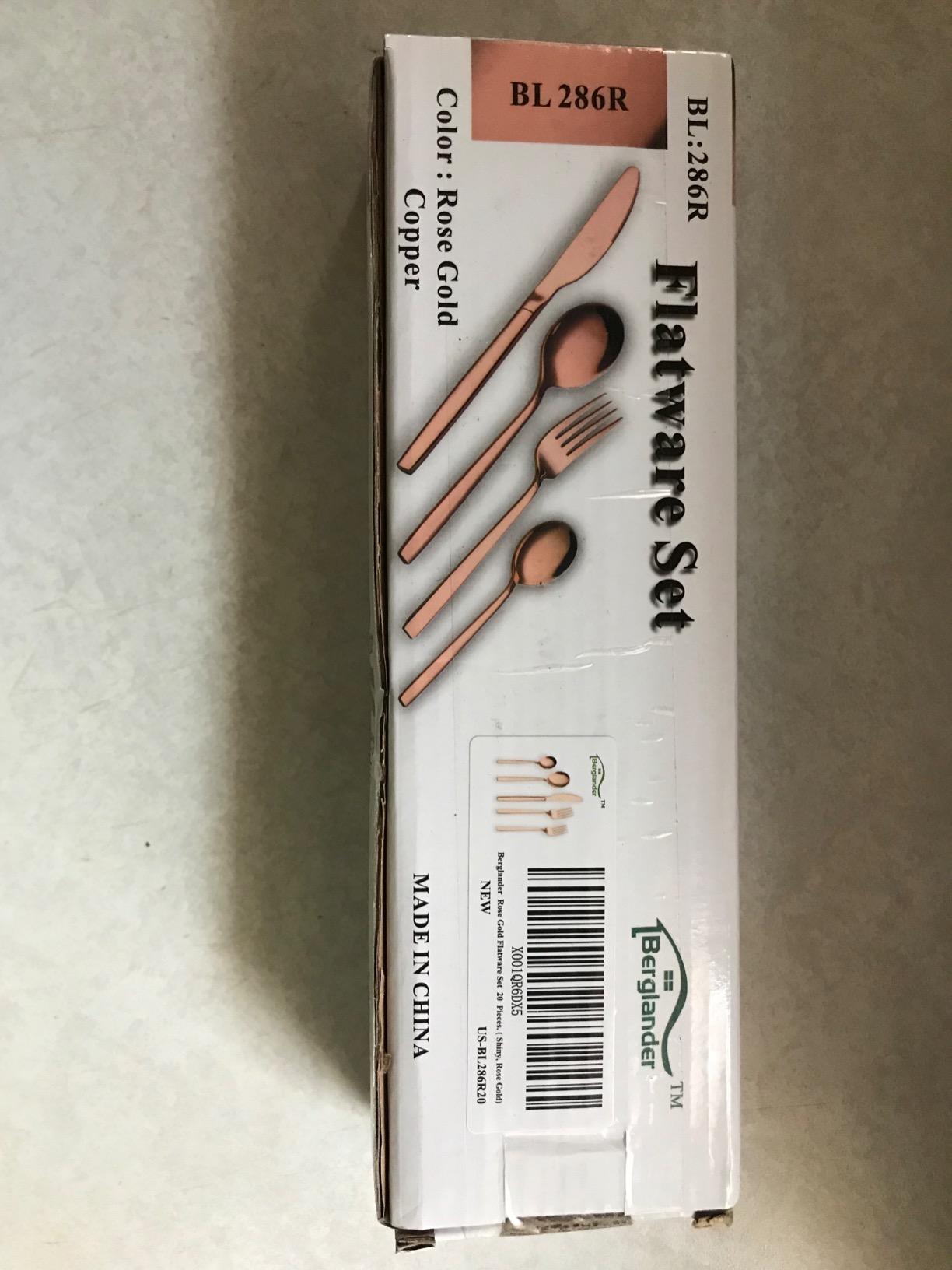 Berglander 20 Piece Titanium Rose Gold Plated Stainless Steel Flatware Set, 20 Pieces Silverware Set, Copper Color Cutlery Sets, Service for 4 (shiny Copper) customer photo 2