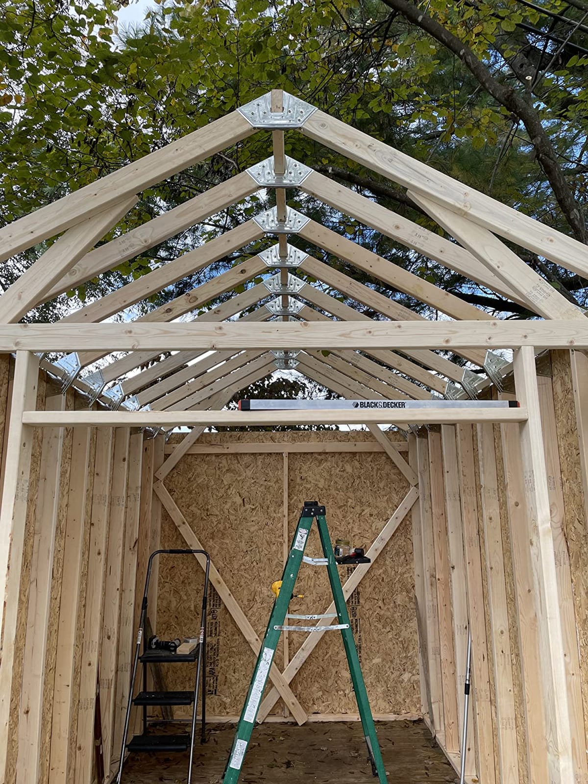 EZBUILDER 7 x 8 Foot Peak Roof Storage Shed Garage Barn DIY EZ Framing Kit with 24 Galvanized Steel Angles and 12 Base Plates (No Wood Included) customer photo 2