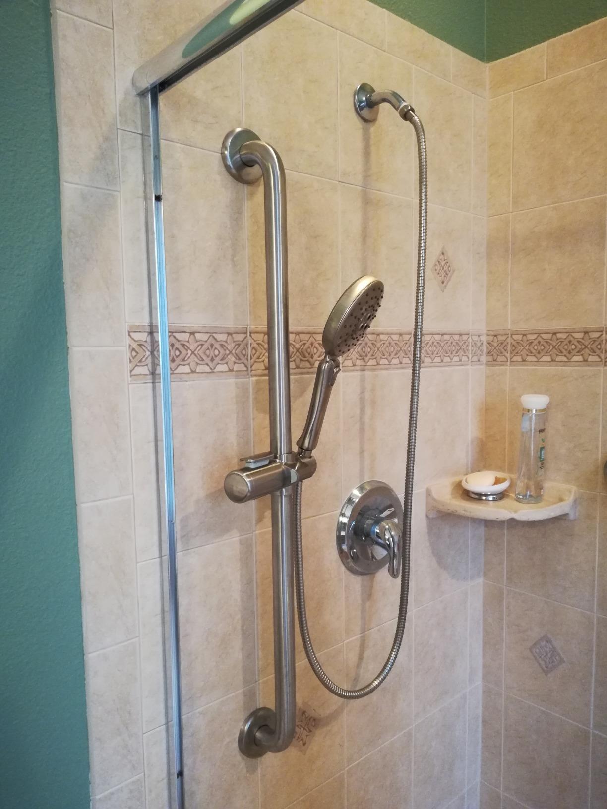 BRIGHT SHOWERS Slide Bar Shower Set with Handheld Shower Head, ADA-Compliant Stainless Steel Grab Bar, Adjustable Height and 69-Inch Hose, Brushed Nickel customer photo 1