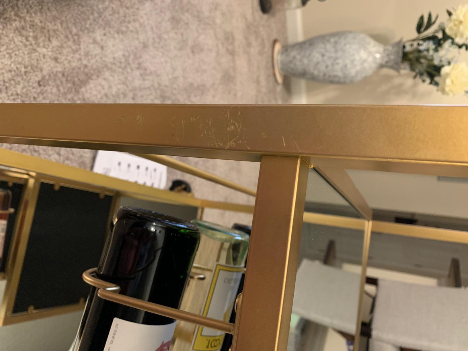 Acme 3 Tier Serving Cart Rolling Cart on Caster Wheel with Z Style Open Shelves Storage, 40''L x 16''W x 37''H, Home Kitchen Dinner Party Cart, Easy Assembly, Mirrored & Champagne Finish customer photo 1