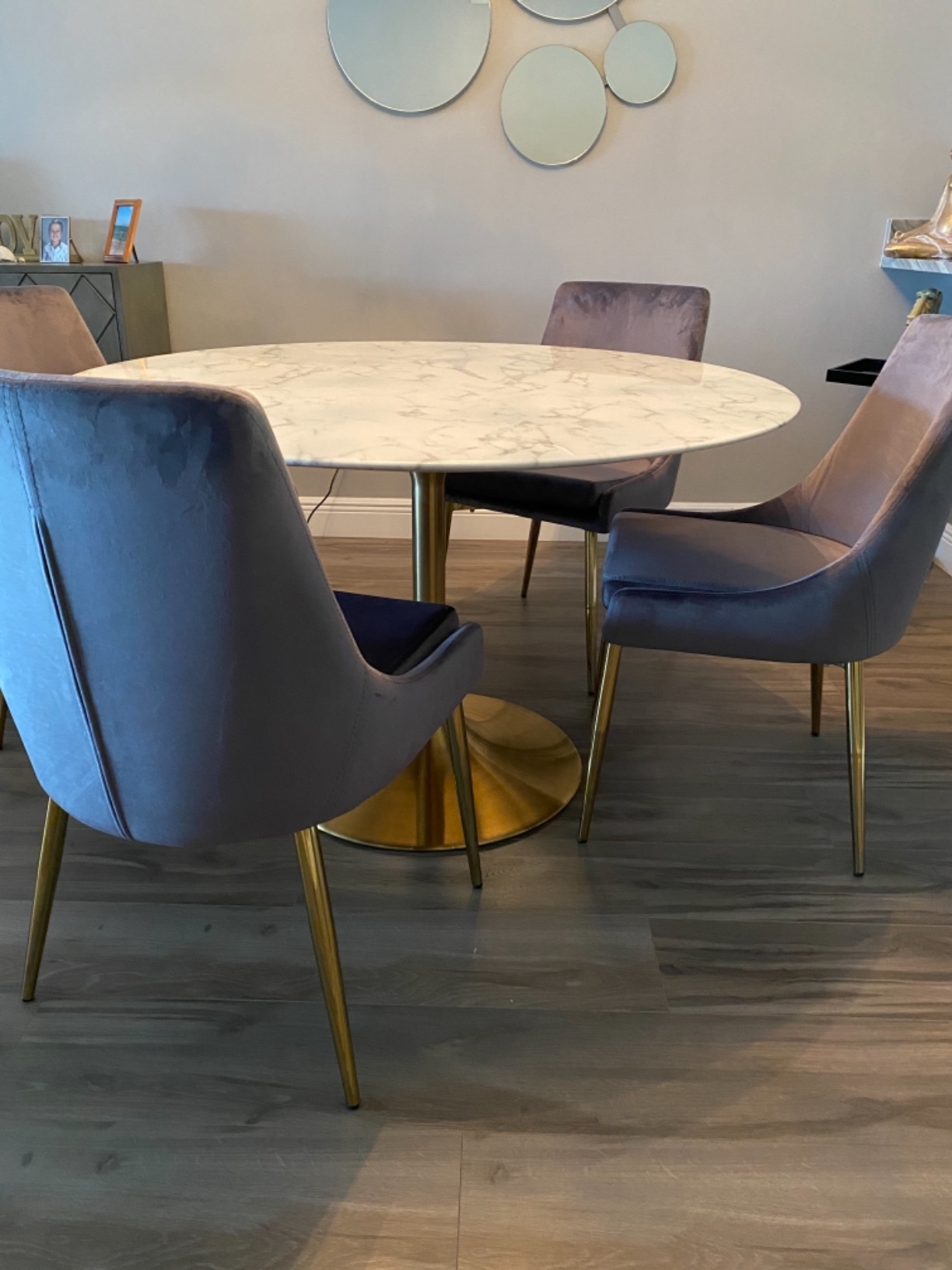 Meridian Furniture Karina Collection Modern Velvet Upholstered Dining Chair with Sturdy Metal Legs, Grey, Set of 2 customer photo 1