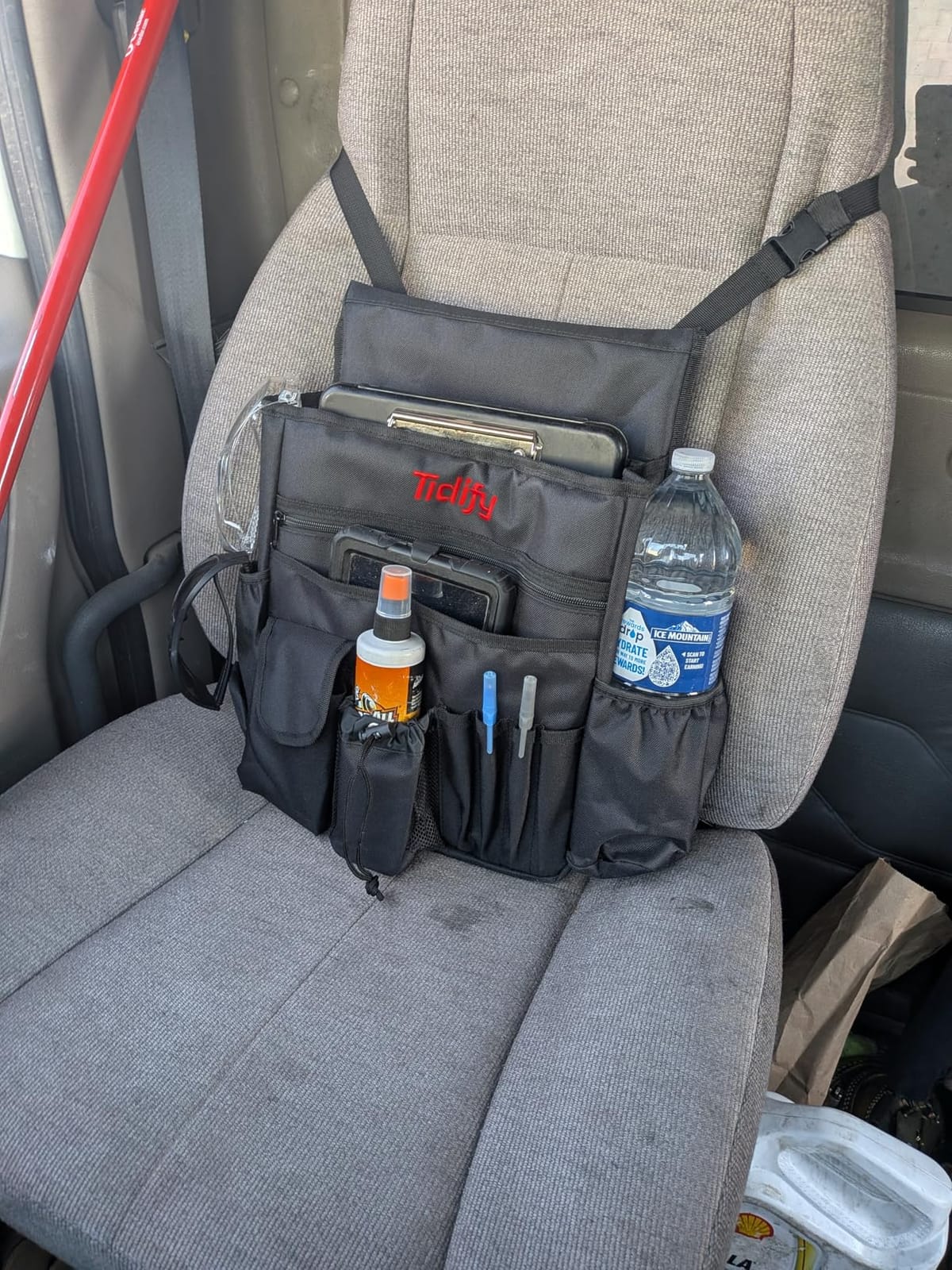 Tidify Car Front Seat Organizer [2025 UPDATED] with Dedicated Tablet and Laptop Storage Stabilizing Side Straps Soft Adjustable Shoulder Strap and Hardened Buckles Your Office Away from Office. customer photo 2
