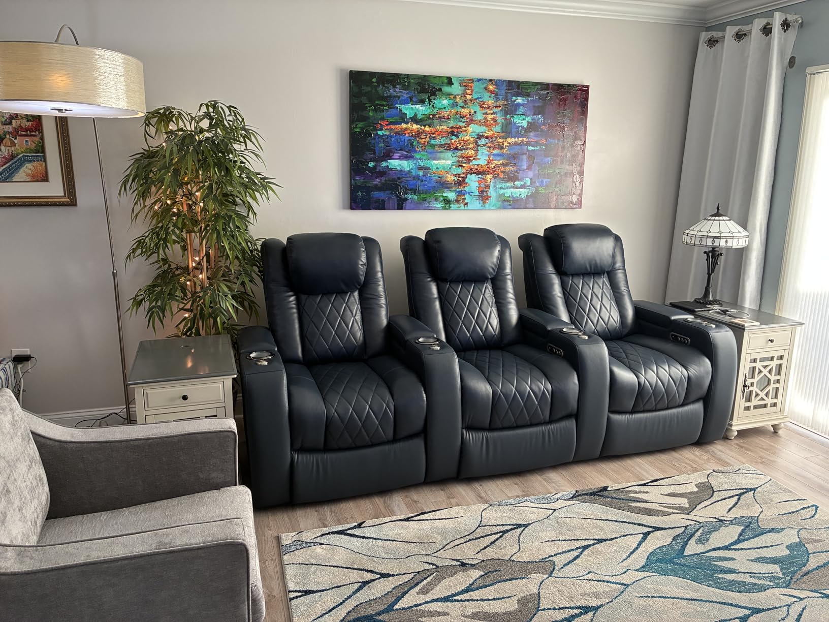 Valencia Tuscany Home Theater Seat - Nappa Leather Power Recliner with Cool Gel Memory Foam, USB-C/USB-A Charging, RGB LED Lights, Adjustable Lumbar & Headrest (Row of 2 Loveseat, Black) customer photo 2