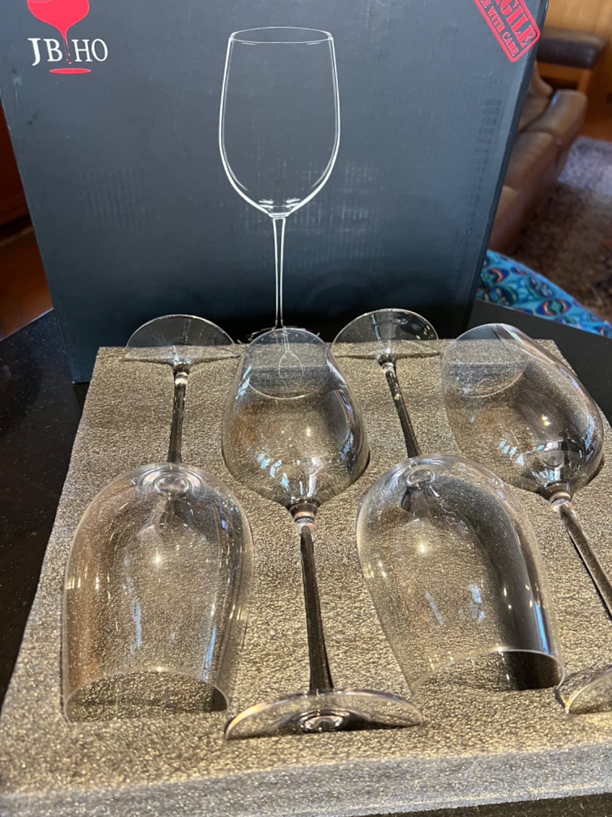 JBHO Hand Blown Italian Style Crystal White or Red Wine Glasses - Gift Packaging for Any Occasion - Lead-Free Premium Crystal Clear Glass - Set of 4-18 Ounce customer photo 2