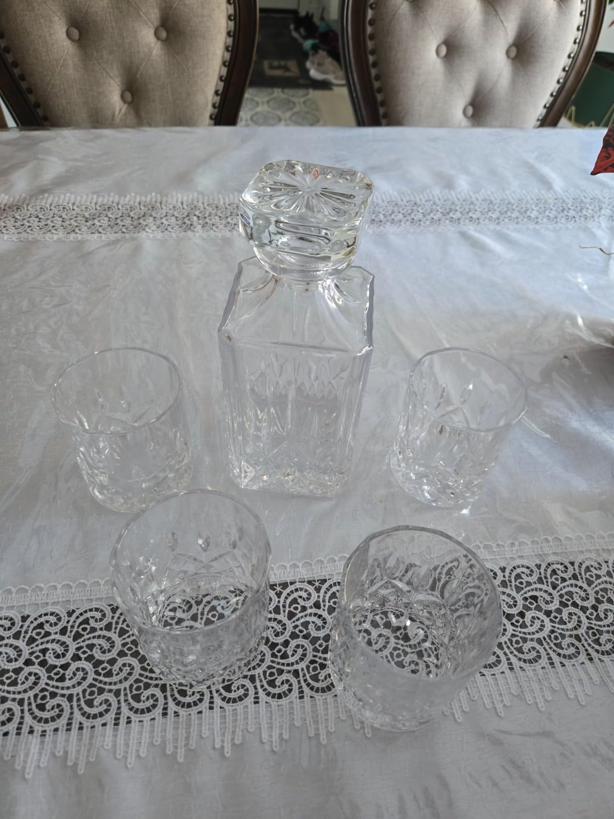 KANARS Whiskey Decanter And Glasses Set in Unique Gift Box - Original Crystal Liquor Decanter Set For Bourbon, Scotch, Vodka, Rum or Whisky, 5-Piece, Gifts for Men Dad customer photo 2