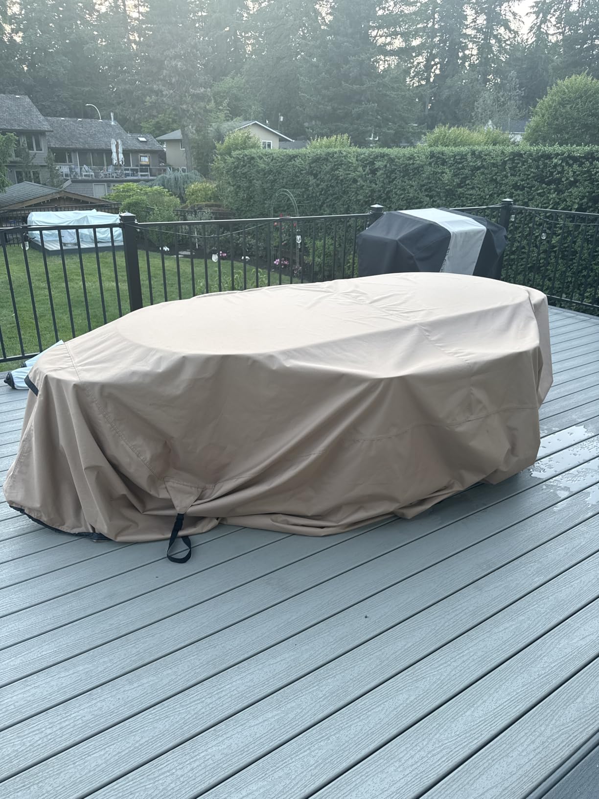 ULTCOVER Rectangular Patio Heavy Duty Table Cover - 600D Tough Canvas Waterproof Outdoor Dining Table and Chairs General Purpose Furniture Cover Size 111L x 74W x 28H inch customer photo 1