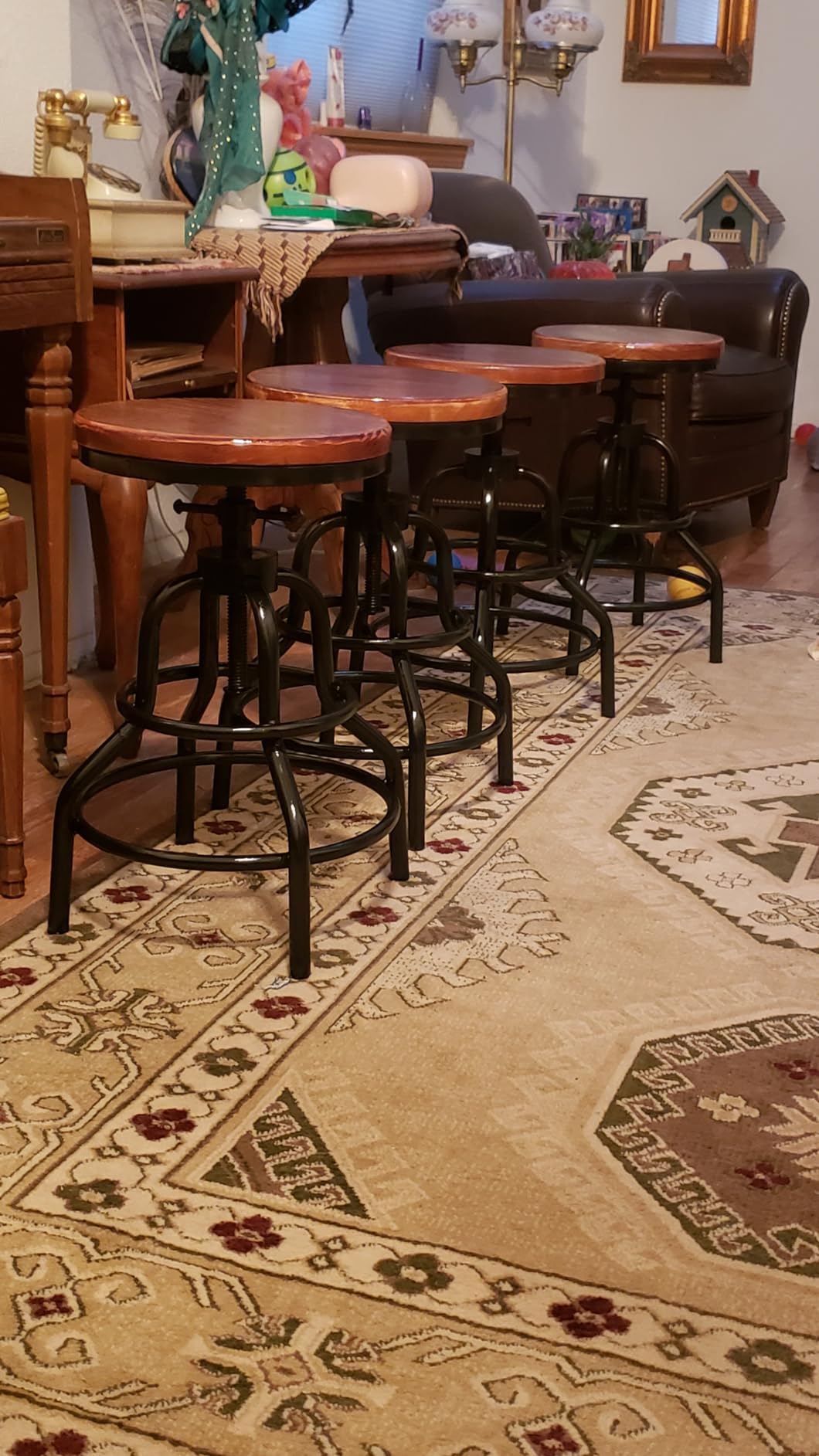 LOKKHAN Vintage Industrial Bar Stool-Rustic Swivel Barstools-Round Wood Metal Base-Kitchen Counter Height Adjustable Pipe Stool-Cast Steel Chairs 20-27 Inch (Set of 2) customer photo 2