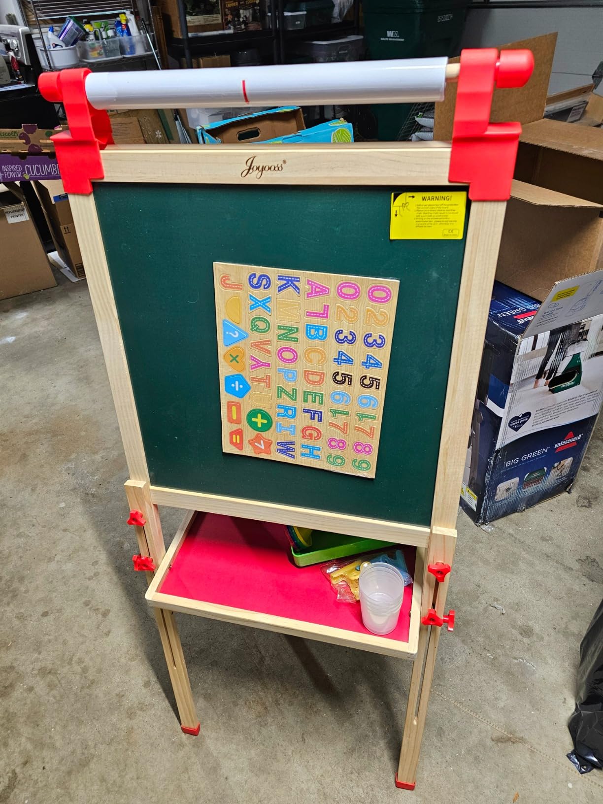 JOYOOSS Kids Wooden Easel with Paper Roll - Adjustable Magnetic Double Sided Drawing Board Whiteboard & Chalkboard Dry Easel Board,Children Art Easel for 3~12 Years Kids Boys Girls Painting Drawing customer photo 1