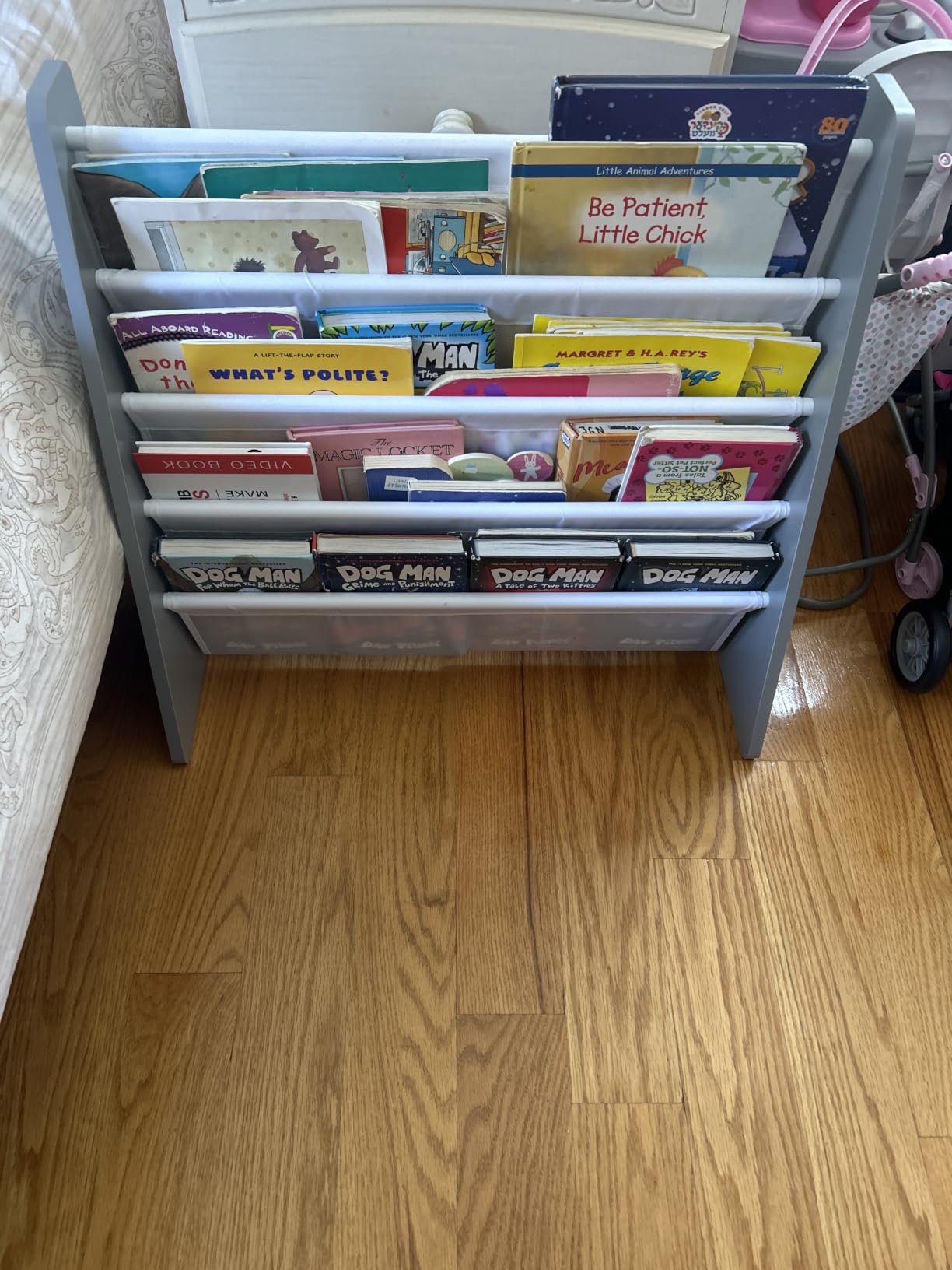 Humble Crew Kids Bookshelf, Montessori Front Facing Toddler Bookcase 4 Tier | Book display rack and reading nook organizer, nylon pockets show covers face out, compact for any playroom or bedroom space customer photo 1