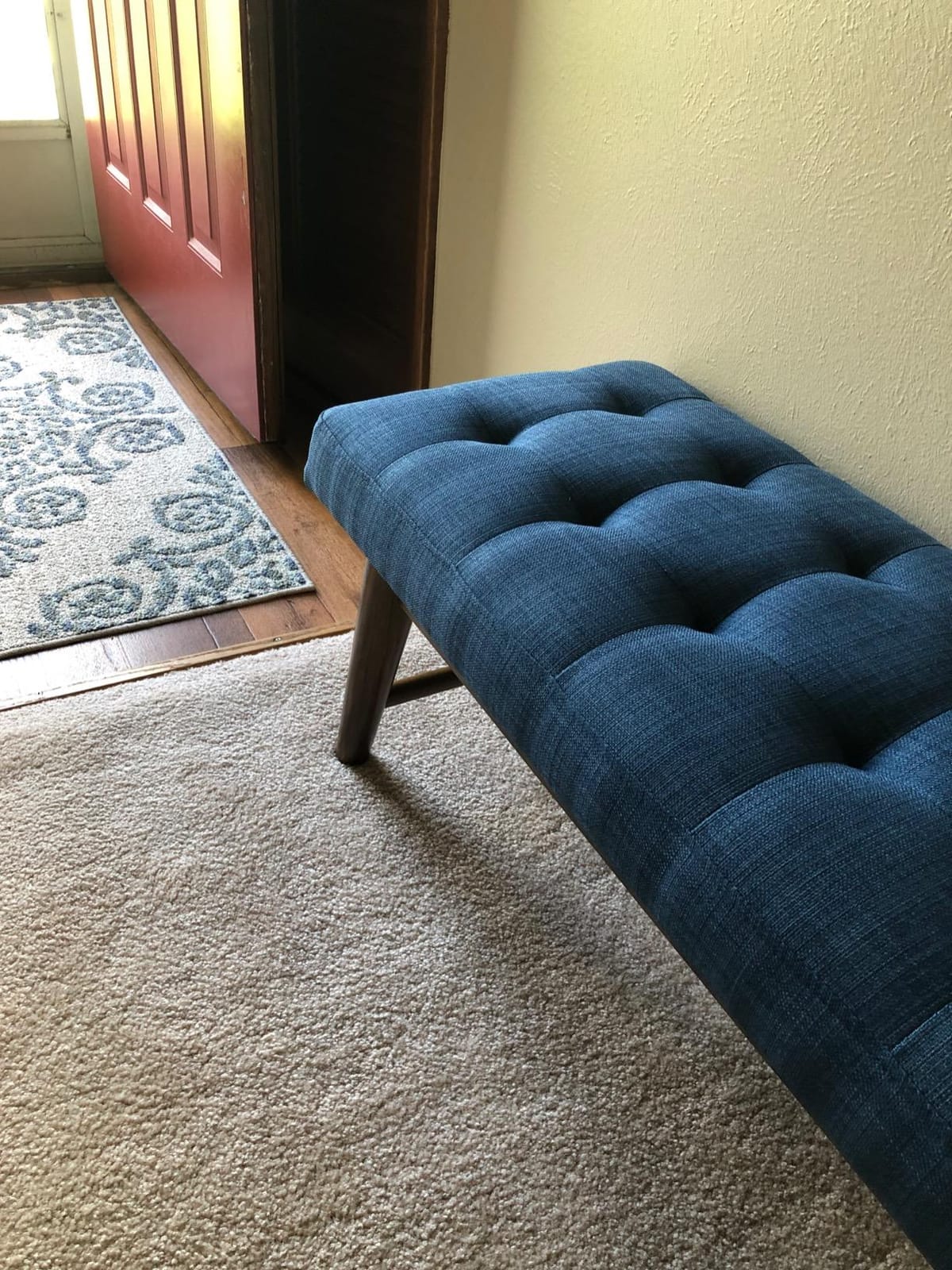 Amazon Basics Modern Haraden Upholstered Button-Tufted Bench, Blue, 16 x 44 x 17 in customer photo 2