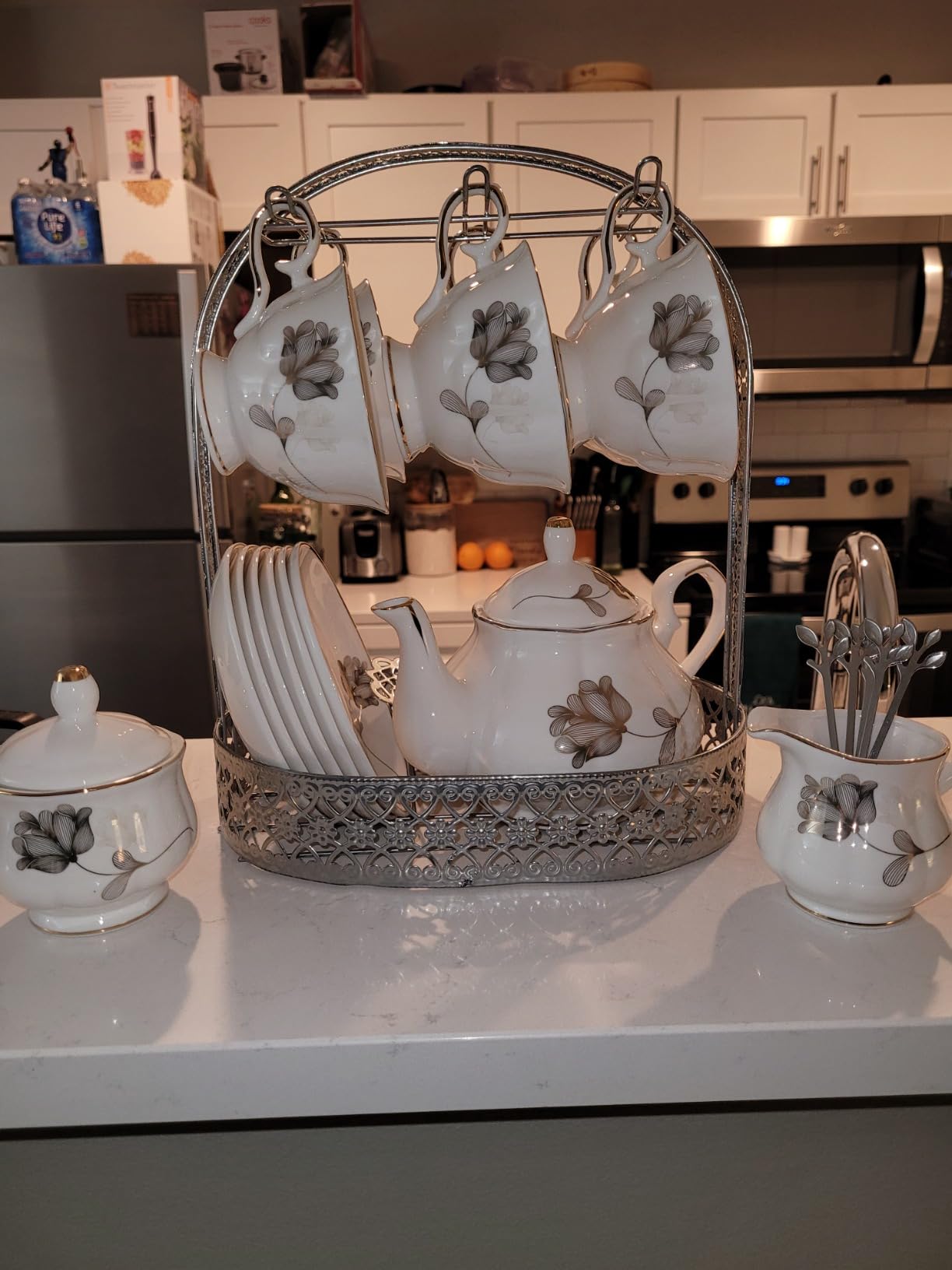 CHENP.HMC Porcelain Ceramic 22-Piece Tea Set, Teapot and Cup Set, 30.7 Ounces, for 6, Gift Sets, Tea or Coffee Lovers, Wedding, Birthday customer photo 2