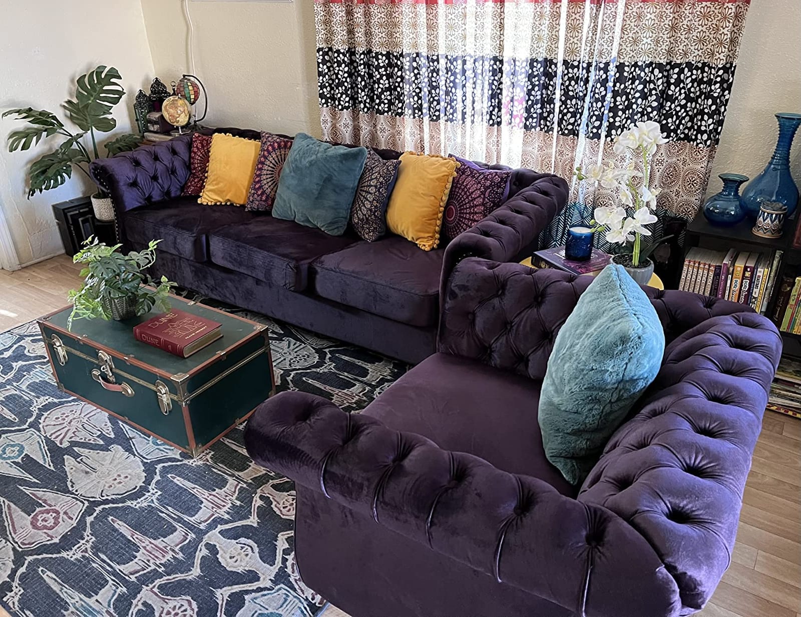 Great Deal Furniture Leila Chesterfield Velvet Club Chair, BlackBerry customer photo 1