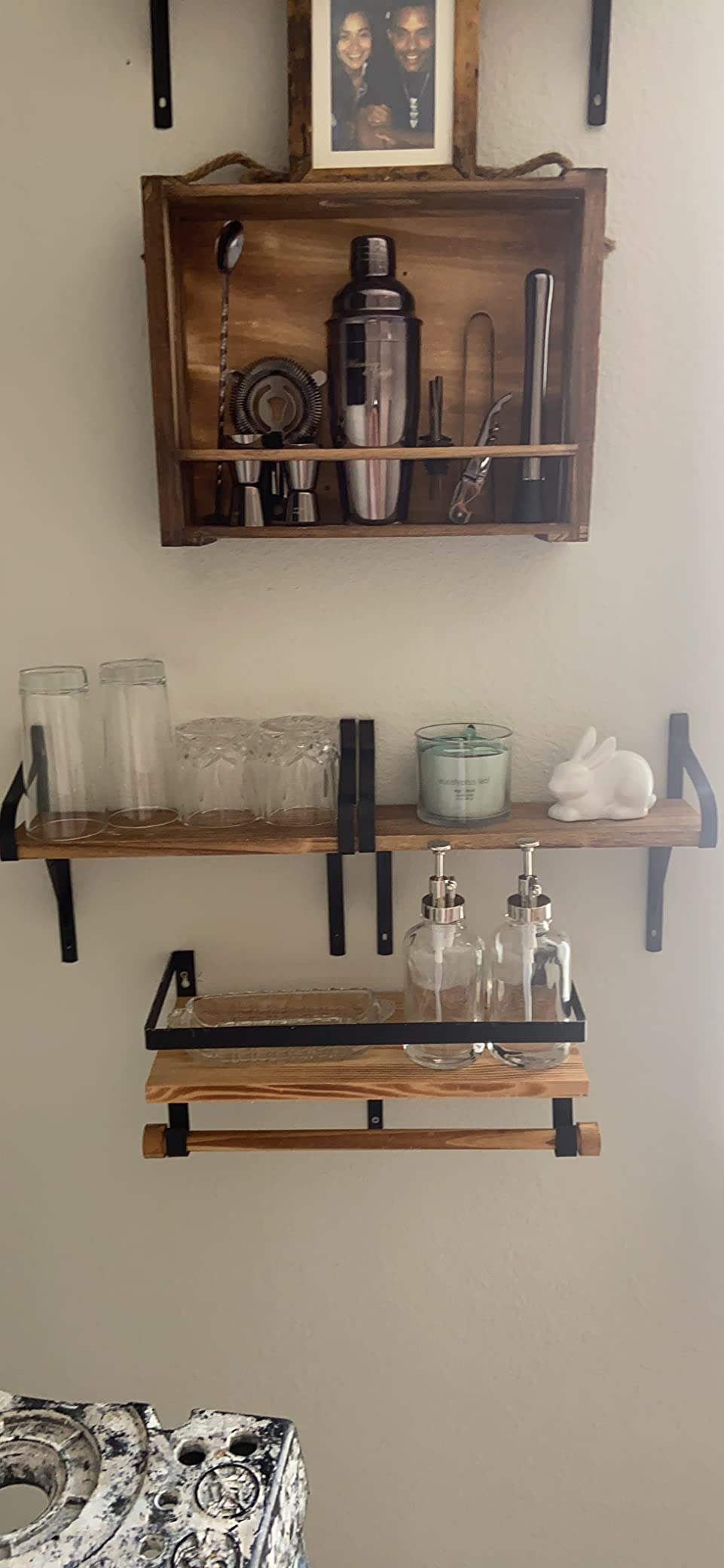 Mixology & Craft Rustic Cocktail Shaker Set - Includes Wood Stand, Complete Barware Kit with 24 Oz Shaker, Dual Jiggers, Pourers, Muddler, Strainer - Perfect for Home Bartenders (Copper) customer photo 2