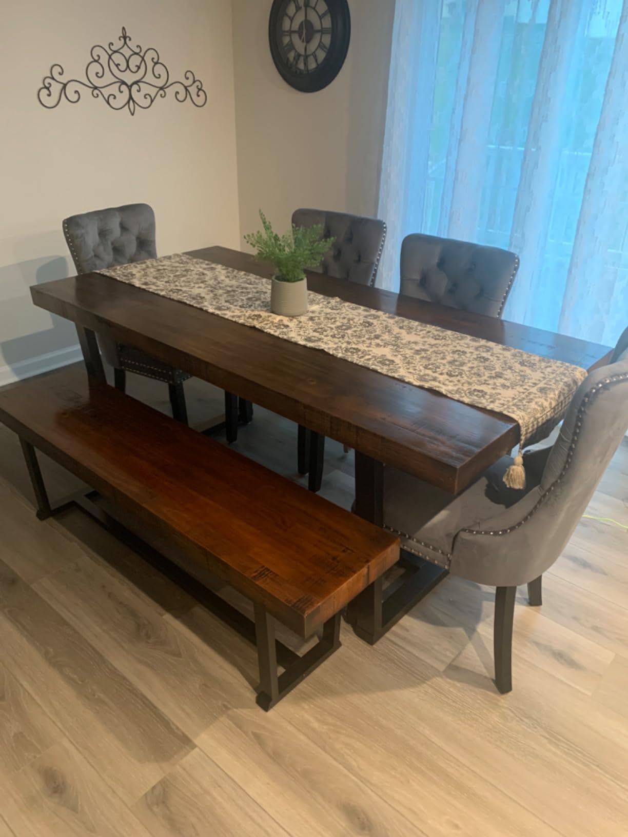 Walker Edison Durango Distressed Solid Wood Dining Table, 52 Inch, Rustic Oak customer photo 1