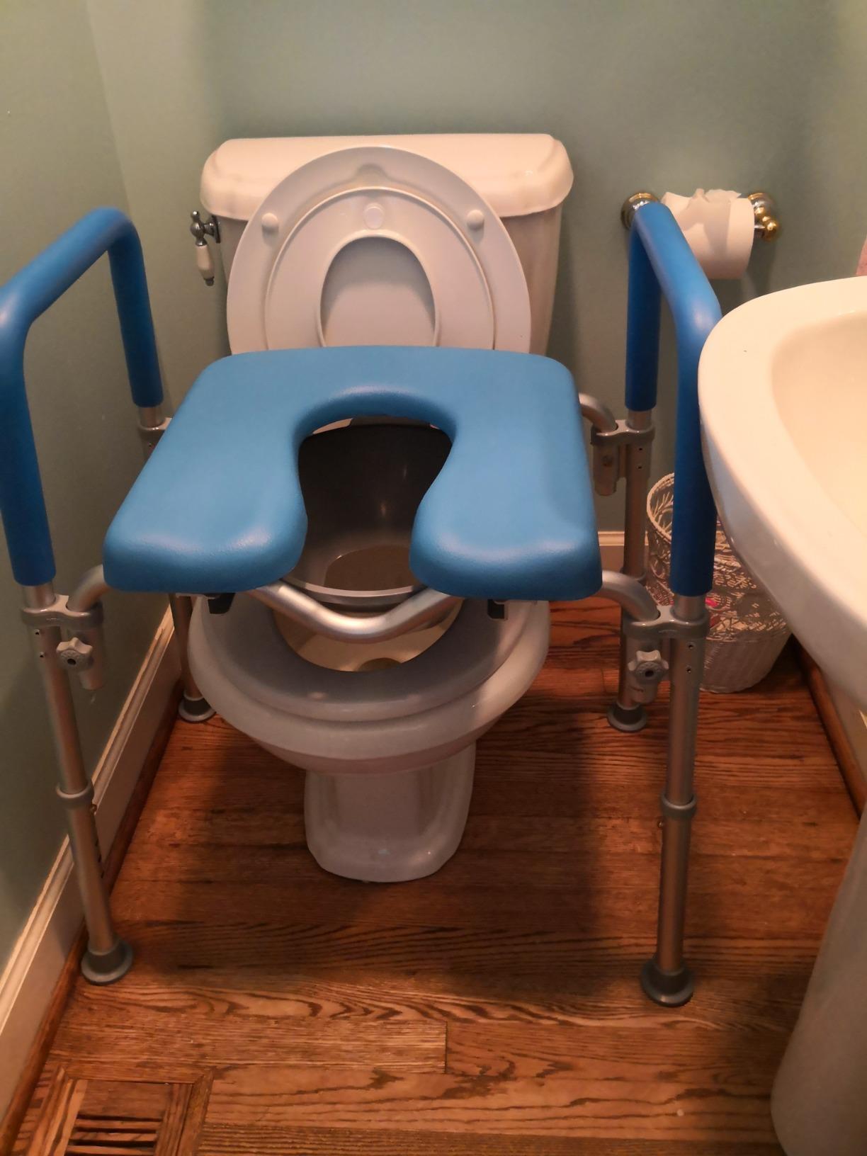 Ultimate Raised Toilet Seat with Handles - Adjustable Raised Toilet Seat for Seniors, Bedside Commode - Padded Armrest | Premium Elevated Toilets Seats with Handles for Elderly Bathroom Safety, Blue customer photo 2