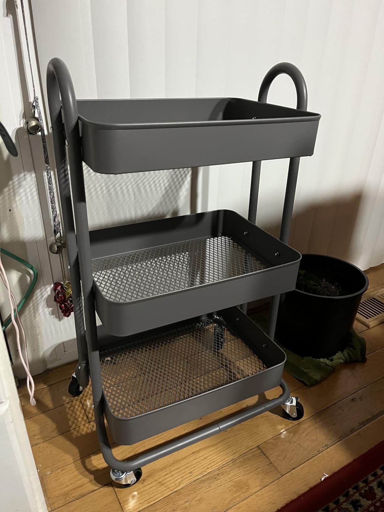 Amazon Basics 3-Tier Rolling Utility or Kitchen Cart, Lockable Wheels, Multifunctional Storage, Mobile Shelving Unit, Metal Storage Organizer, Charcoal customer photo 1