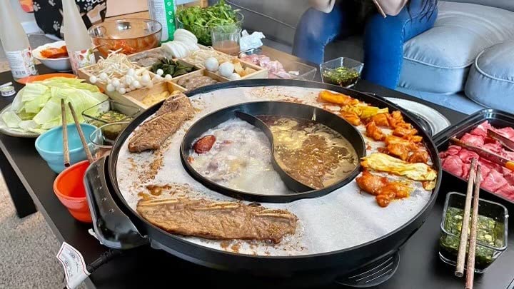 Food Party Hot Pot with Grill 2 in 1 Electric Smokeless Grill and Hotpot Pot Combo Korean BBQ Grill 110V 1700W customer photo 1