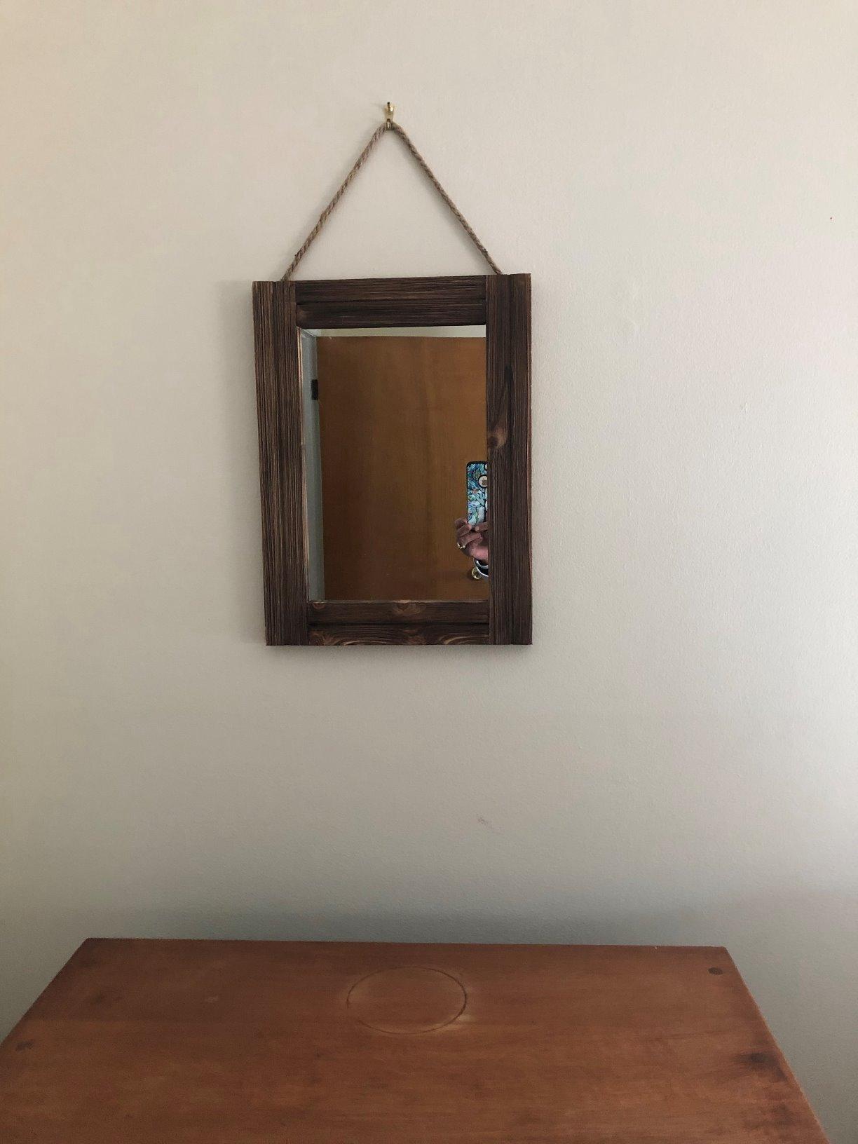 16 X 12 Inch Rustic Wood Framed Wall Mirror with Hanging Rope for Farmhouse Decor, for Entryway, Bedroom, Bathroom, Dresser, Brown customer photo 2