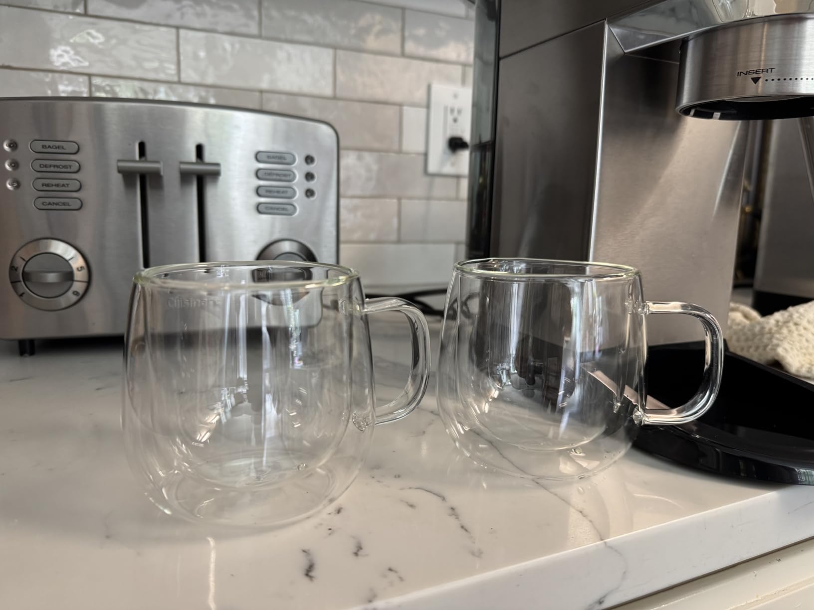 CNGLASS 10oz Double Walled Glass Coffee Mugs(2-pack),Clear Coffee Cups with Handle,Glass Espresso Mugs for Latte,Cappuccino,Tea customer photo 2