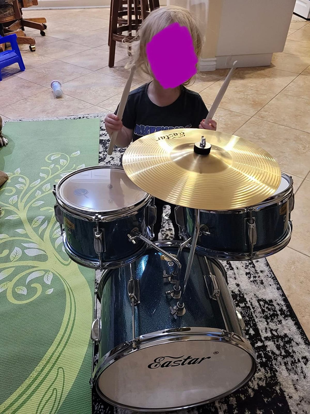 Eastar Drum Set for Kids and Beginners, 3-Piece 14'' Drum Kit with Adjustable Throne, Cymbal, Pedal & Two Pairs of Drumsticks, Junior Drum Set with Bass Tom Snare Drum, Metallic Red customer photo 1