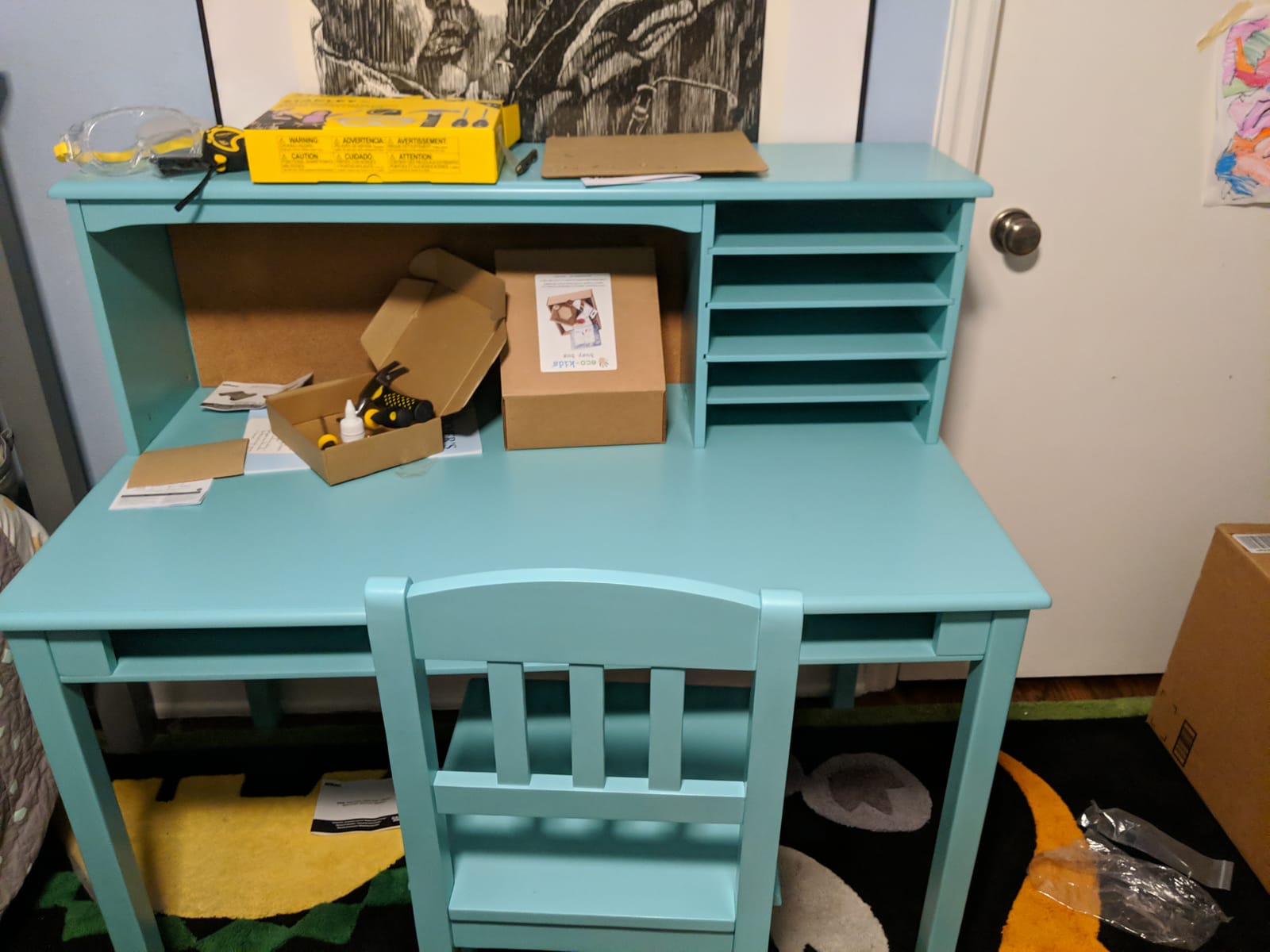 Guidecraft Kids Media Desk and Chair Set - White: Kids Writing Desk with Hutch and Storage Shelves, Computer Workstation with Corkboard, Wooden Desk Set for Boys and Girls customer photo 1
