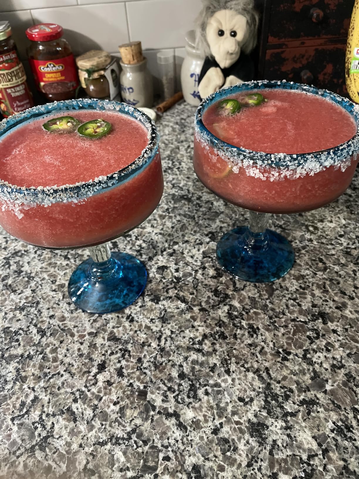 Mexican Hand Blown Glass - Set of 4 Hand Blown Margarita Glasses (16 oz) with Aqua Blue Rims customer photo 1