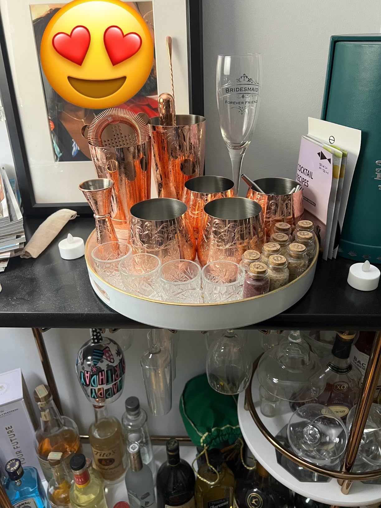 Sky Fish Bartender Kit Cocktail Shaker Set-6 Pieces Stainless Steel Copper Plated Etching Bar Tools with Boston Shaker Tins,Mixing Spoon,Mojito Muddler,Jigger,Hawthorne Strainer,Ice Tongs customer photo 2