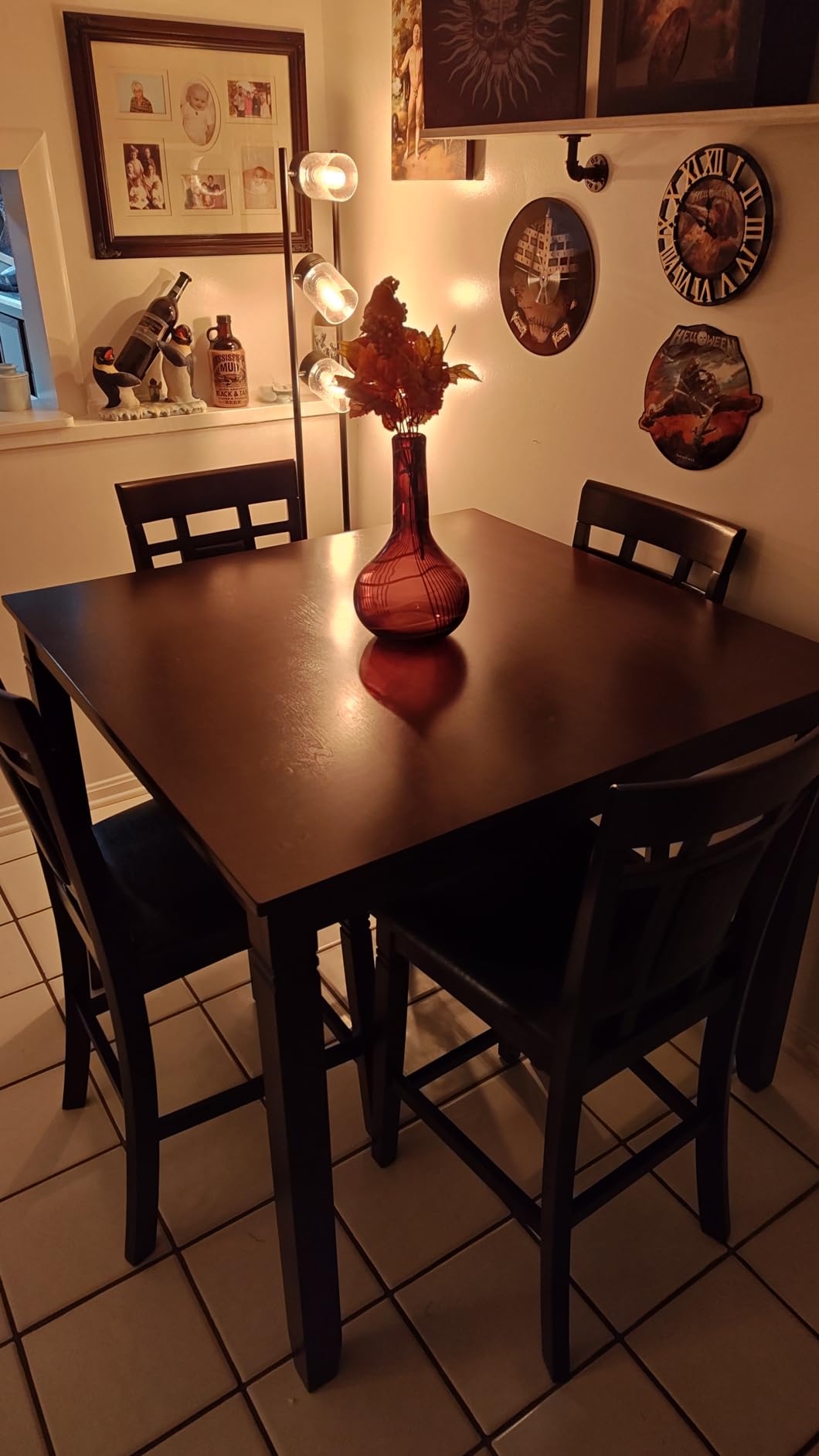 Signature Design by Ashley 5-Piece Square Counter Height Dining Set, Gray | Textured gray polyester fabric with wood, veneer and engineered wood, Small kitchen table for 4, Bridson Series customer photo 2