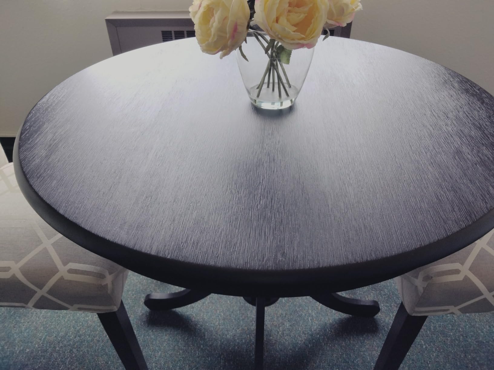 East West Furniture ANT-ABK-TP Antique Dining Room Table - a Round kitchen Table Top with Pedestal Base, 36x36 Inch, Wirebrushed Black customer photo 1