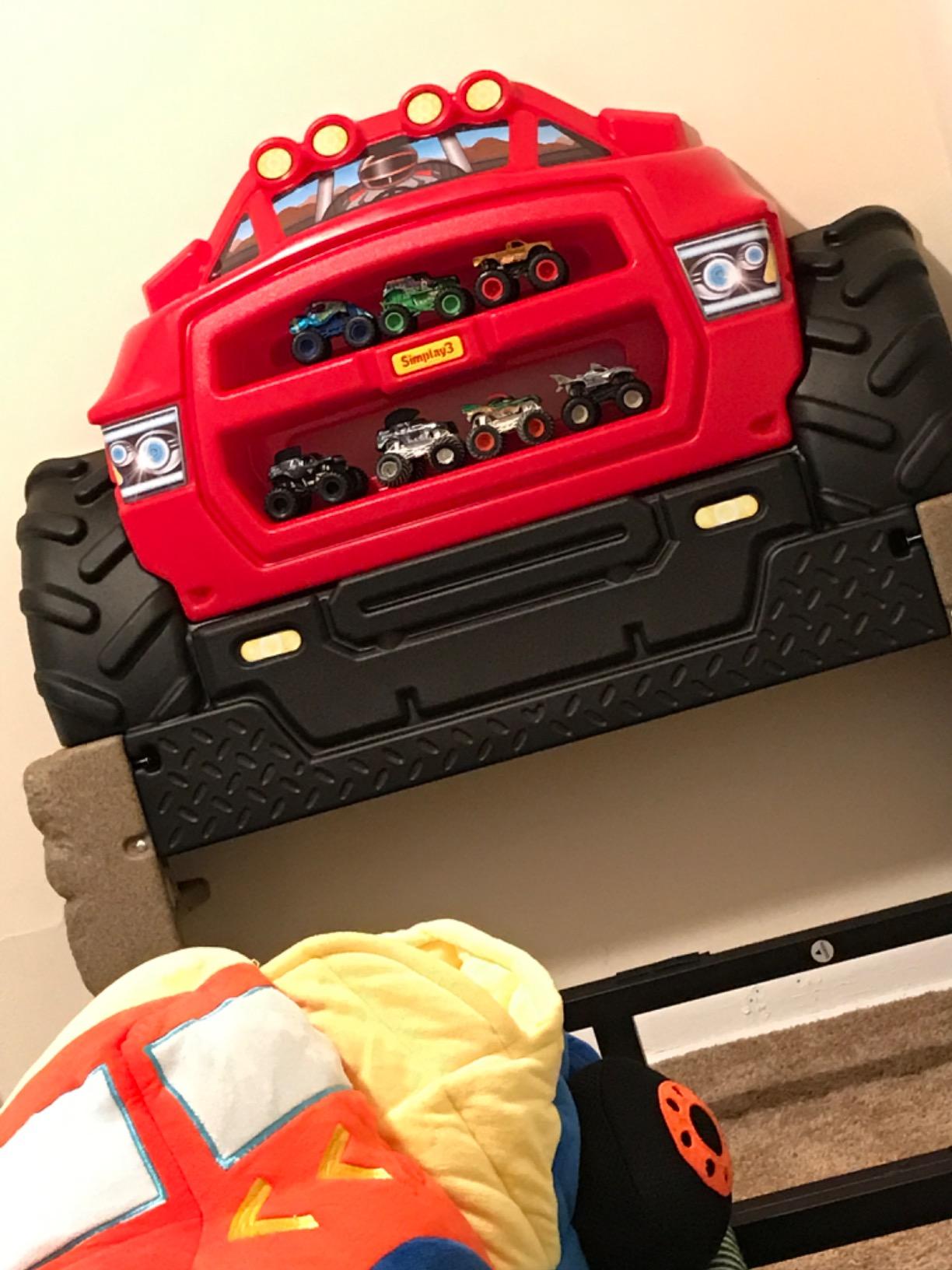Simplay3 Monster Truck Headboard, Twin Size Plastic Car Bed Headboard for Kids, Toddlers and Boys with Toy Car Storage - Red, Made in USA customer photo 1