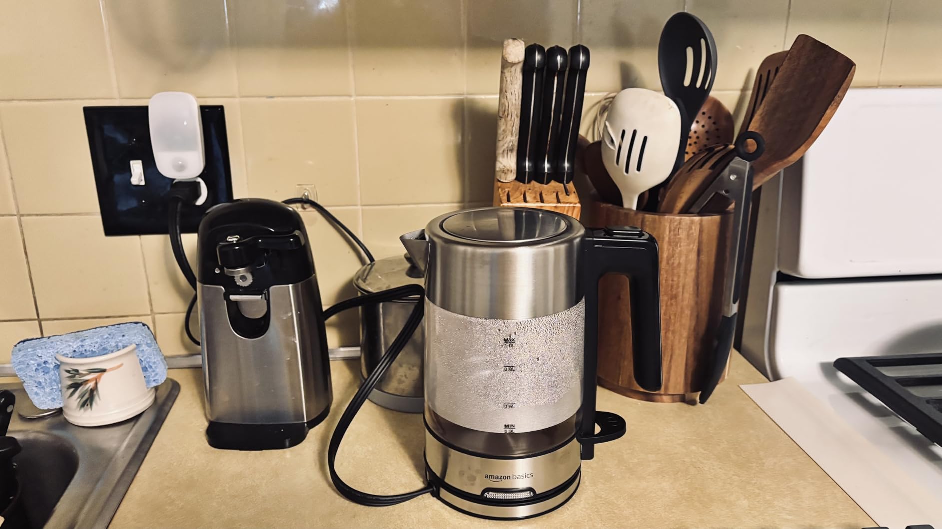 Amazon Basics Electric Kettle with Glass Carafe for Tea and Coffee, Fast Boiling, Auto Shut-Off, Boil-Dry Protection, Temperature Control, Removable Filter, 1 Liter, 1500W, BPA-Free customer photo 1