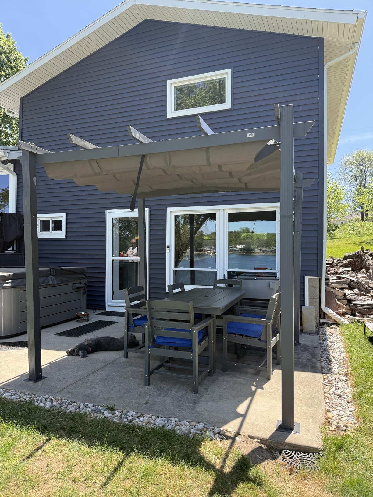 PURPLE LEAF 10' X 10' Outdoor Retractable Pergola with Sun Shade Canopy Patio Metal Shelter for Garden Porch Beach Pavilion Grill Gazebo Modern Yard Grape Trellis Pergola, Beige customer photo 2