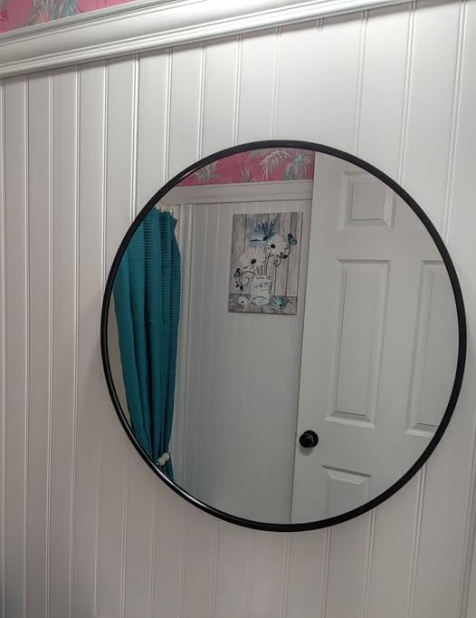 Oruii Round Mirror, 24 inch Black Circle Mirror, Matte Black Metal Frame | High Definition,Waterproof,Rust-resistant, Round Mounted Mirrors for Bathroom,Living Room,Bedroom,Hallyway,Vanity,Wall Décor customer photo 1