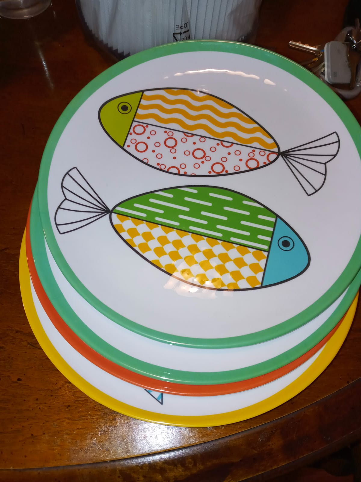 Melamine Dinnerware Set for 4, 12PCS Fish Plates and Bowls Sets - Coastal Dishes Great for Camper, RV, Indoors Outdoors Use with Ocean Printed, Unbreakable and Dishwasher Safe, Multicolor customer photo 2