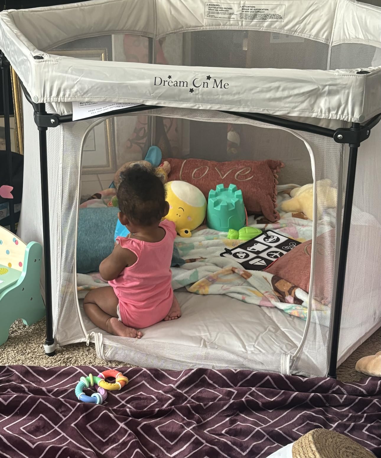 Dream On Me Onyx Baby Playpen, Padded Floor Play Yard, Grey, Foldable, 56.5 In, 360 Mesh Walls, Zipper Door customer photo 1