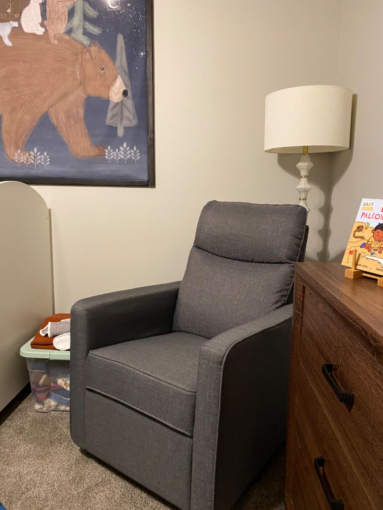 DaVinci Gabby Glider Recliner Nursery Chair w/ 360° Swivel - Misty Grey | High Pillowback Glider Rocking Chair - GREENGUARD Gold & FSC Certified - Comfy Swivel Recliner for Living Room & Nursery customer photo 2