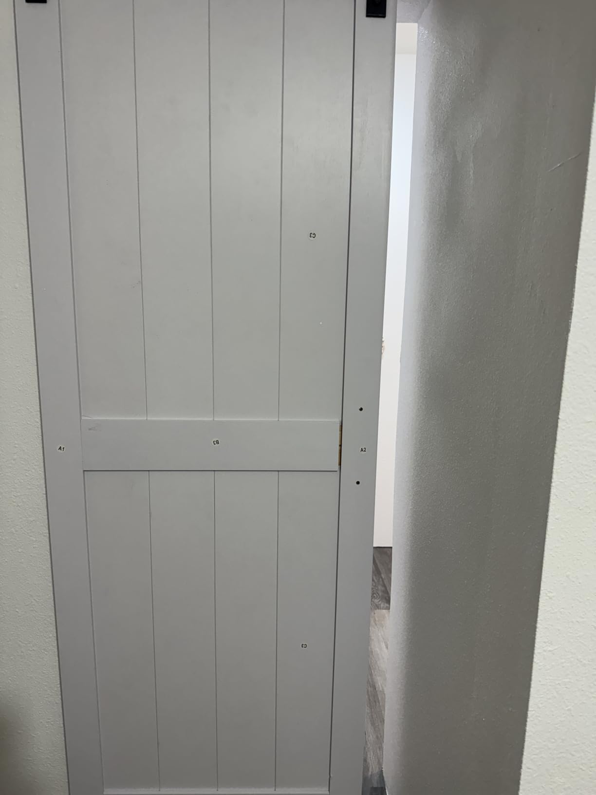 36 x 84in MDF Sliding Barn Door with 6.6ft Hardware Kit & Handle, White, H-Frame customer photo 1