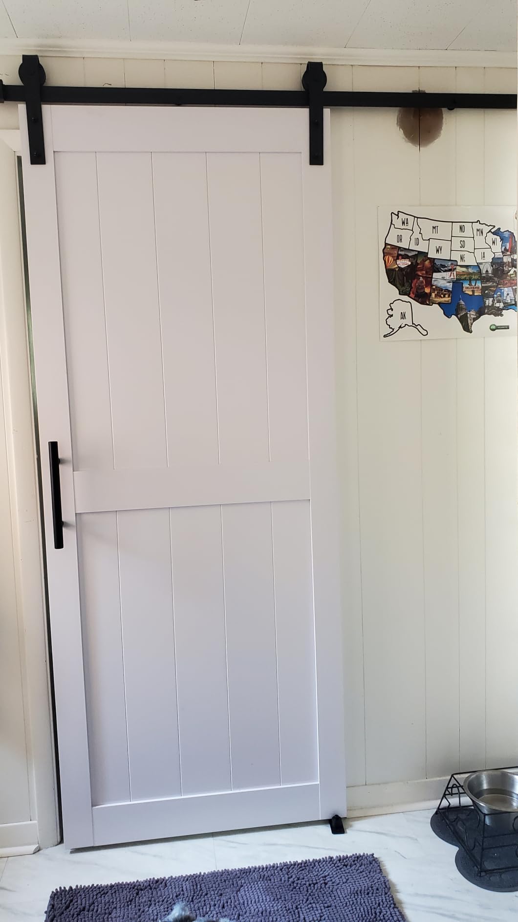 36 x 84in MDF Sliding Barn Door with 6.6ft Hardware Kit & Handle, White, H-Frame customer photo 2