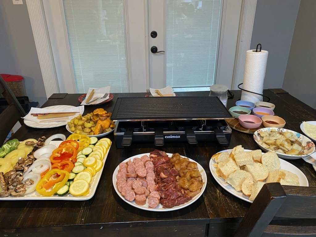 CUSIMAX Raclette Grill Electric Grill Table Portable 2in1 Korean BBQ Grill | Reversible Non-stick Plate, Crepe Maker with Adjustable Temperature Control, 8 Paddles & Shovels/Adjustable Temperature customer photo 2