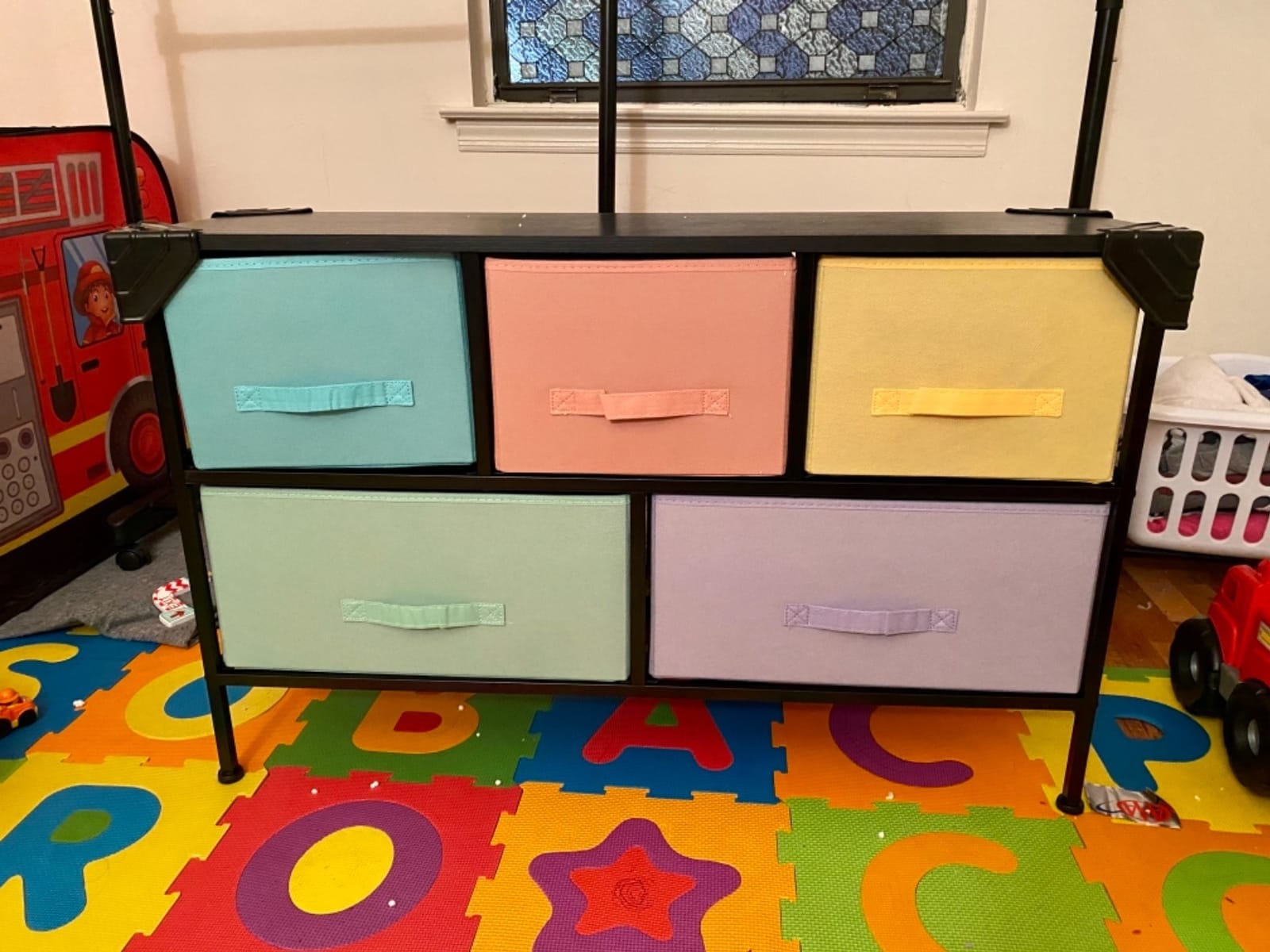 Sorbus Kids Dresser with 5 Fabric Drawers & Wood Top (Pastel Pink) | TV-stand furniture chest with steel frame and bins for teens' clothes and toys in bedrooms, nurseries or playrooms. customer photo 1