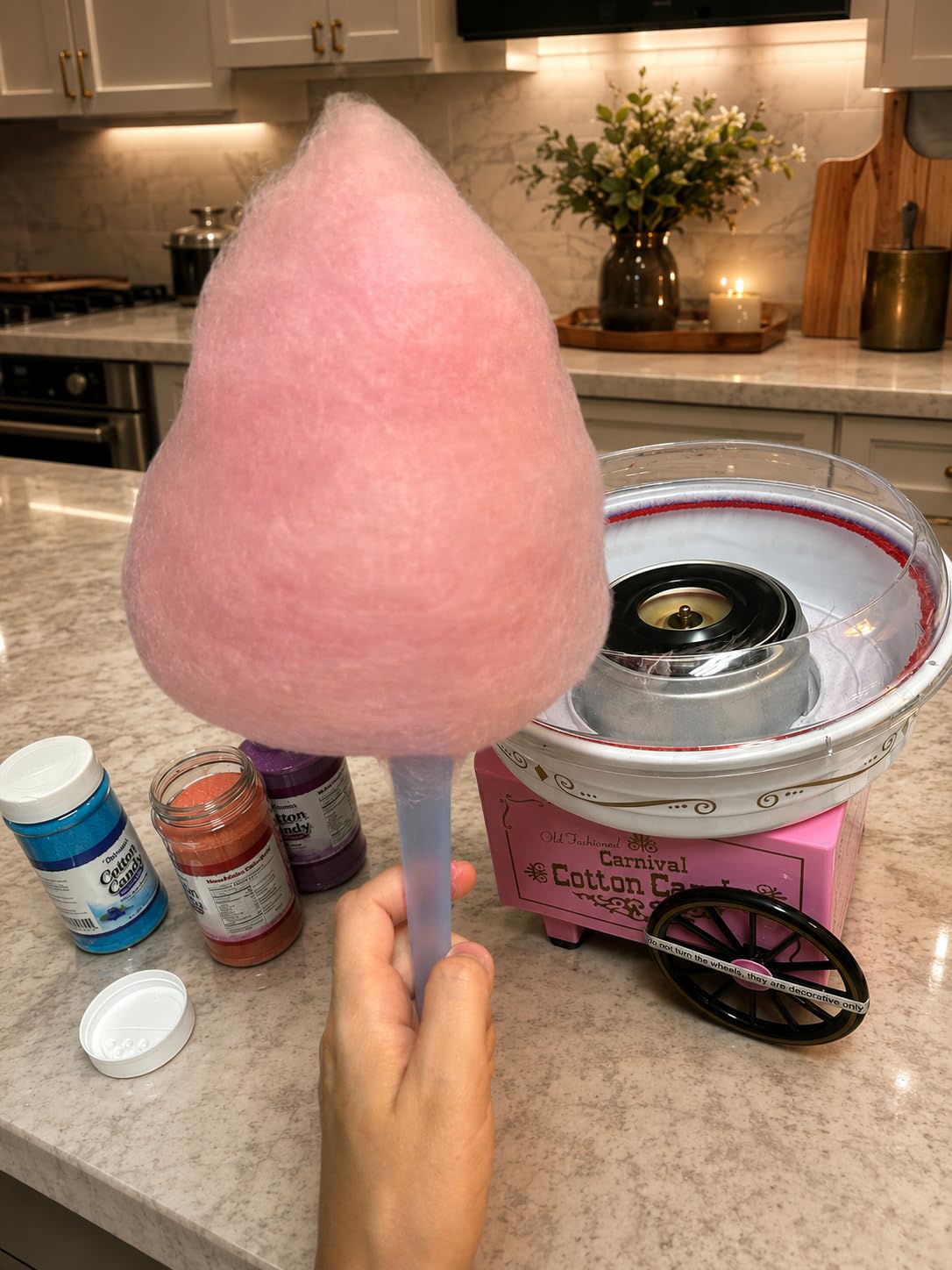 Nostalgia Vintage Cotton Candy Machine - Countertop Cotton Candy Maker With 2 Reusable Cones & 1 Sugar Scoop - Use Hard Candy or Sugar to Create Fluffy, Delicious Treats in Minutes-Pink customer photo 1