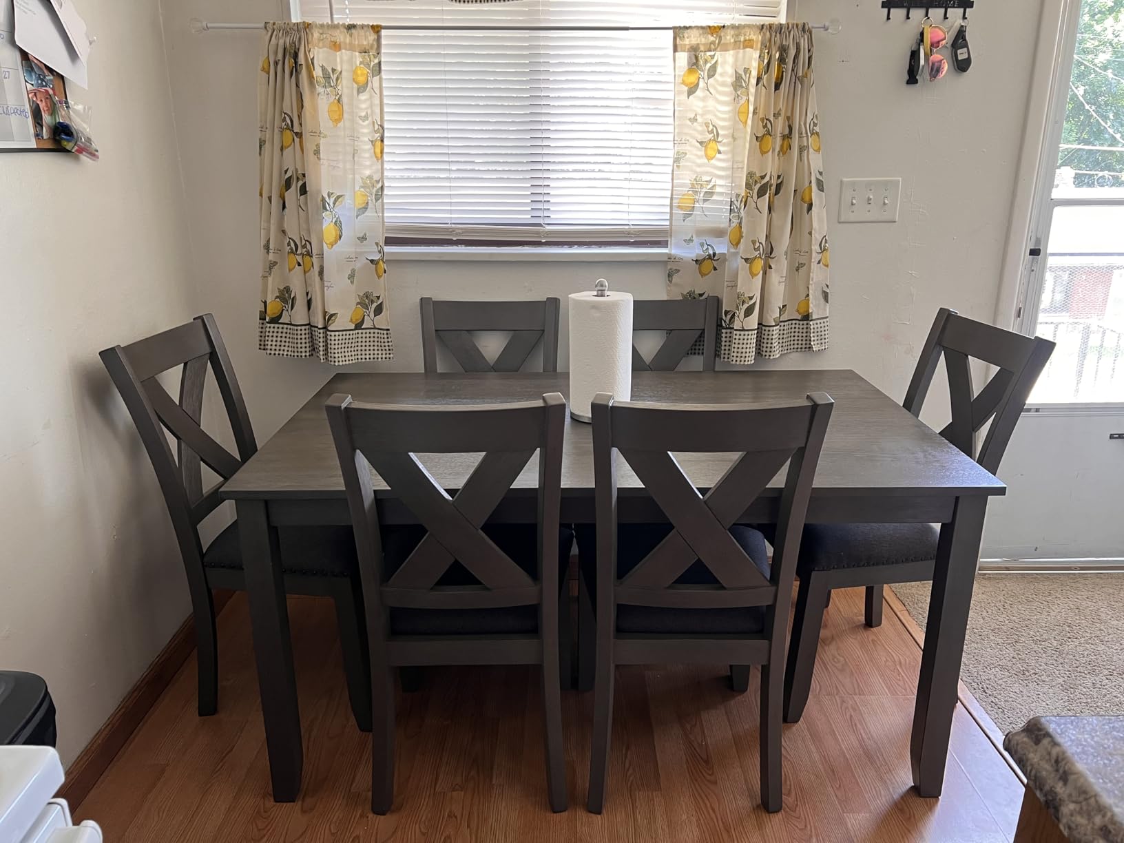 Signature Design by Ashley Caitbrook 7-Piece Dining Set, Gray Wash, Acacia Veneer & Engineered Wood, X-Back Cushioned Chairs customer photo 1