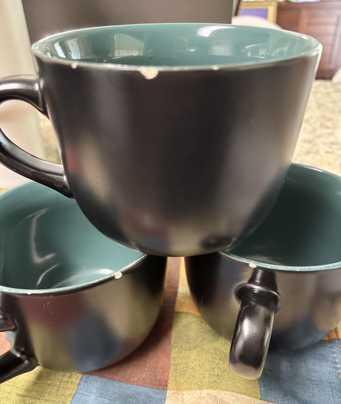 GBhome Jumbo Soup Mugs with Handles, 24 Oz Large Coffee Mugs Set of 4, Ceramic Soup Bowls - Matte Black, Colorful Inside customer photo 1