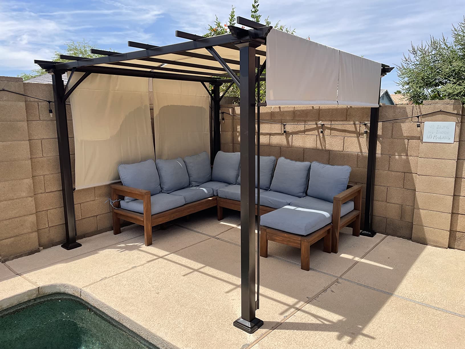 Tangkula 10x10FT Outdoor Patio Shade Structure, Steel Pergola with Retractable Canopy Shades, Rustproof Metal for Patio, Backyard, Garden (Beige) customer photo 2