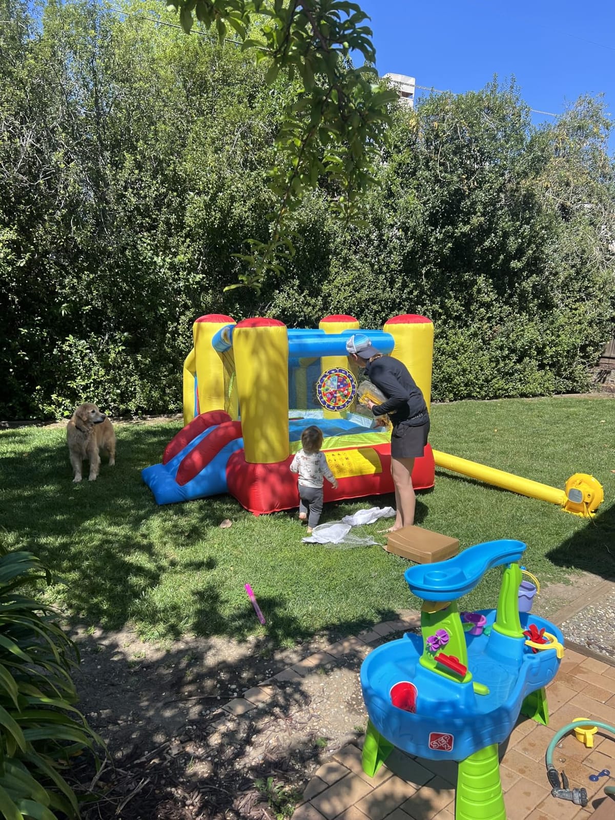 WELLFUNTIME Inflatable Bounce House with Blower, Bouncy Castle & Jumping Castle Slide, Kids Bouncer with Ball Pit, Basketball Rim, Dart Target Game customer photo 2