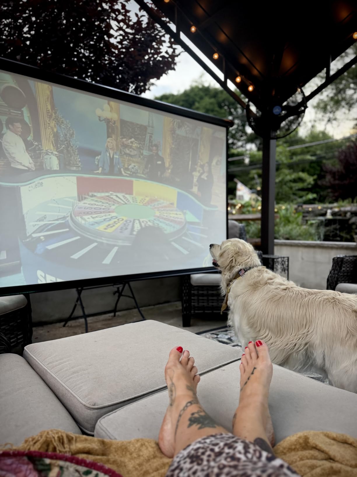 VIVOHOME 120 Inch 1:1 Pull Down Projector Screen, White | Manual Retractable 4K Projection Screen for Home Theater, Roll Up ALR Movie Screen for Ceiling and Wall Mount customer photo 2
